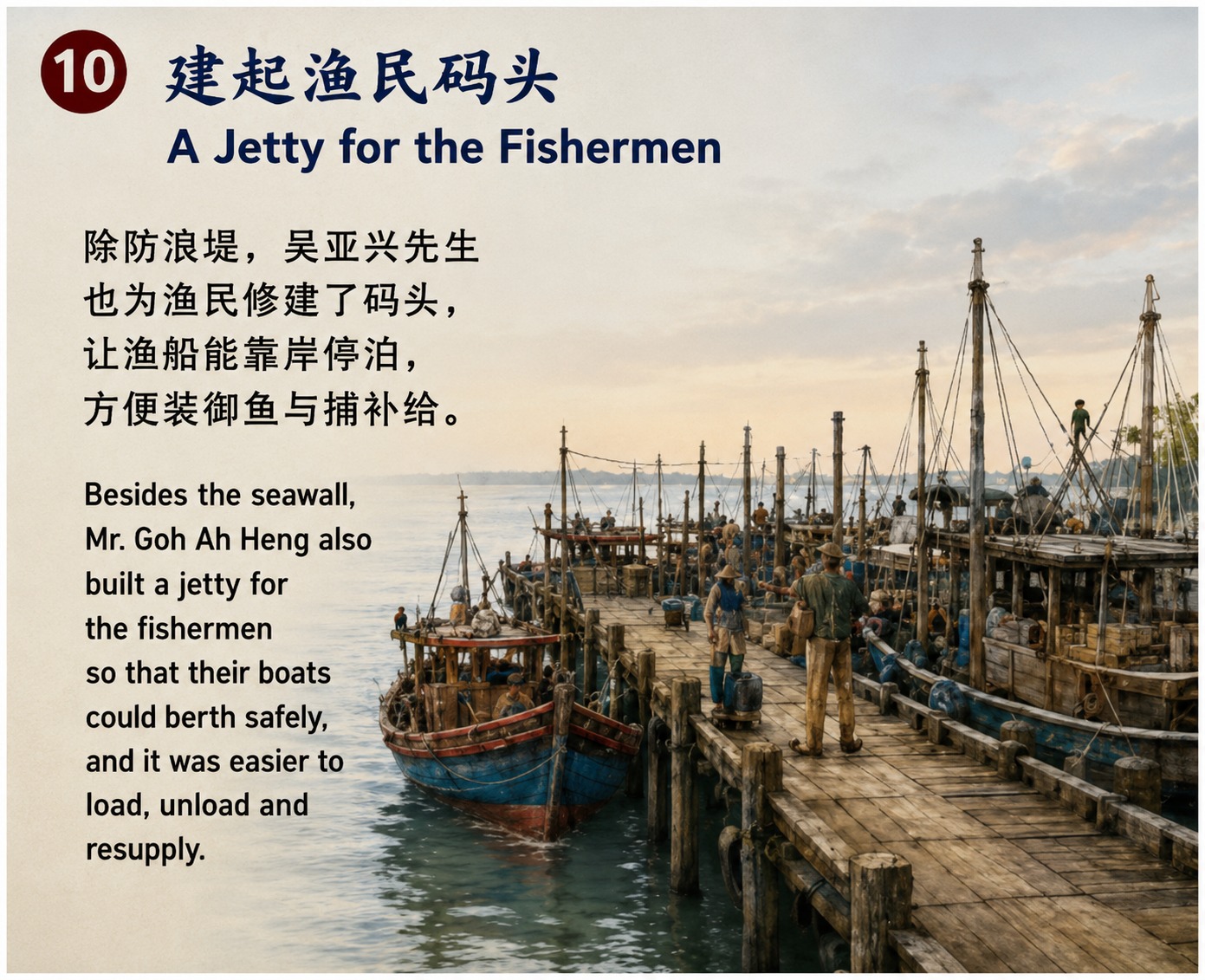 吴亚兴先生为渔民建设的码头,渔船整齐停泊